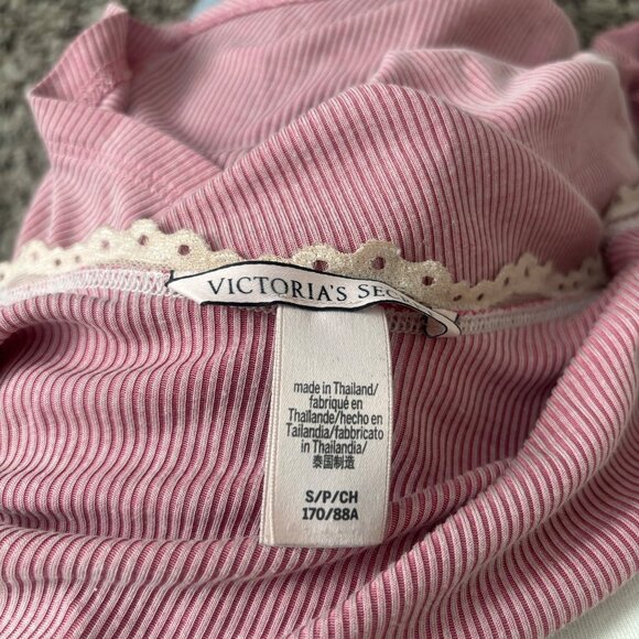 Victorias Secret Pink Striped Lace-Trim Cami Top S/P Cotton Blend Womens Sleepwe - Picture 3 of 5